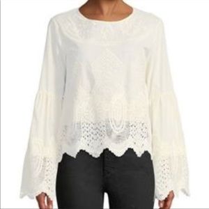 Lumie Bell Sleeve Ivory Lace Embroidered Eyelet Scallop Trim Boho Blouse size